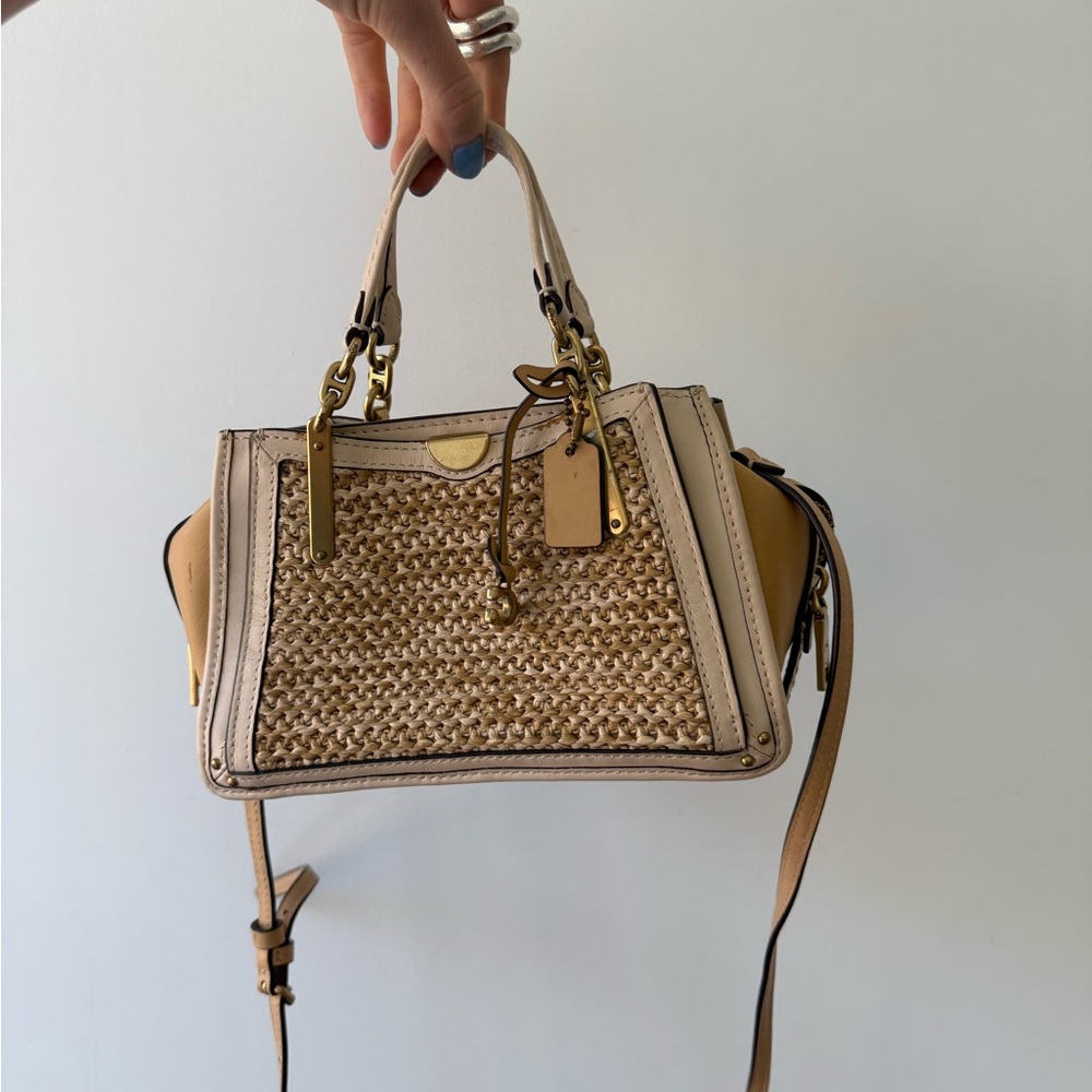 Coach Tan and Cream Mini Bag with Woven Detail